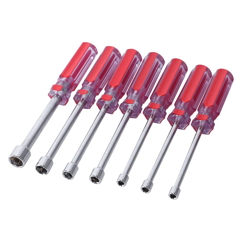 

7 Pcs 5mm-12mm Hex Nut Key Socket Wrench Screw Driver Hand Tool Set Red+Transparent+Silver