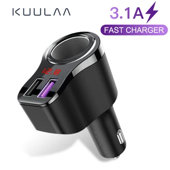 

KUULAA Dual USB Car Charger Digital Display Cigarette Lighter 3.1A Fast Charging Adapter Charger For Xiaomi iPhone PD Car Charge