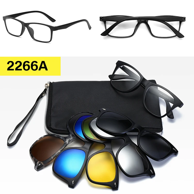 Длинные солнцезащитные очки 5 в 1, поляризованные зеркальные солнцезащитные очки на застежке, ретро очки, мужские зажимы TR90, оптические очки по рецепту, близорукость - Цвет линз: 2266