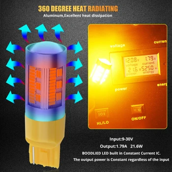 

DC12V LED Light Bulbs Replacement Parts 2pcs WY21W Canbus Amber Rear Brake