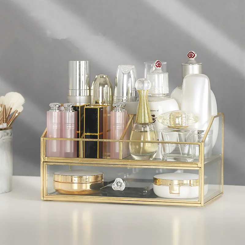 Golden Makeup Organizer Bathroom Storage Box Desktop Make Up Jewelry  Storage Case Perfume Lipstick Nail Gel Organizer Container - AliExpress