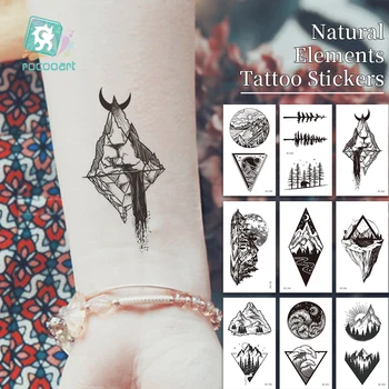 

Waterproof Temporary Tattoo Sticker Sun Moon Mountains Hills Trees Tatto Flash Tatoo Sunrise Fake Tattoos For Kids Men Women
