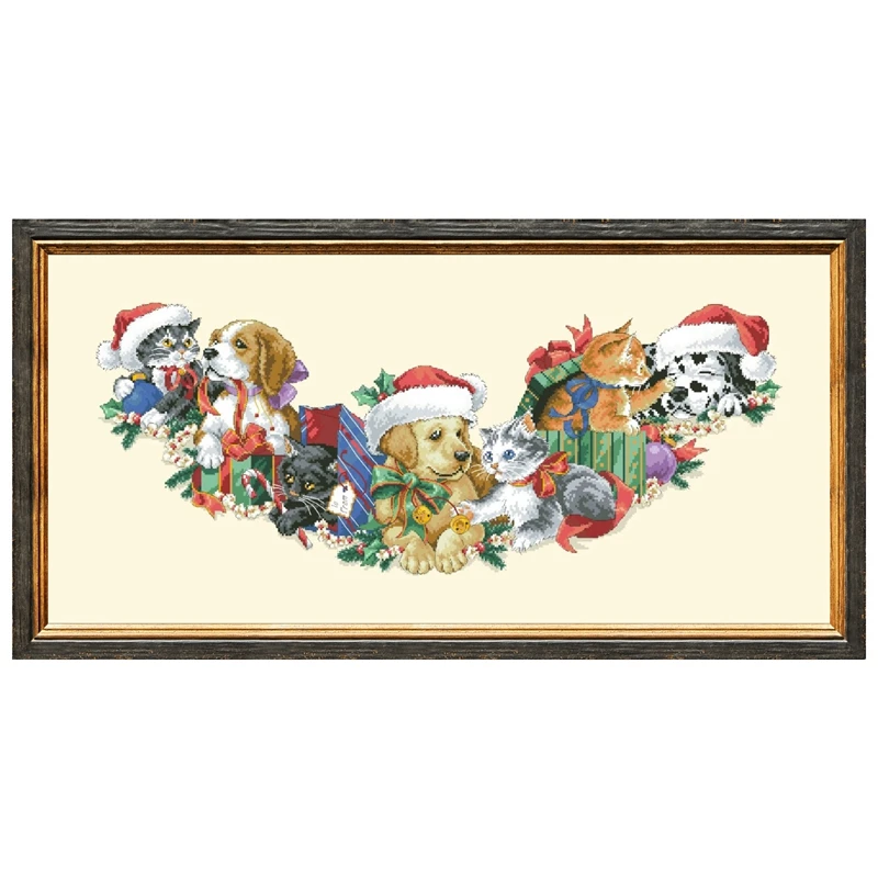 Frisky Friends Tree Skirt Kit Punto Croce Dreampattern Ricamo Set Di Ricamo 18Ct 14Ct 11Ct Giallo Chiaro Fai Da Te Fatto A Mano