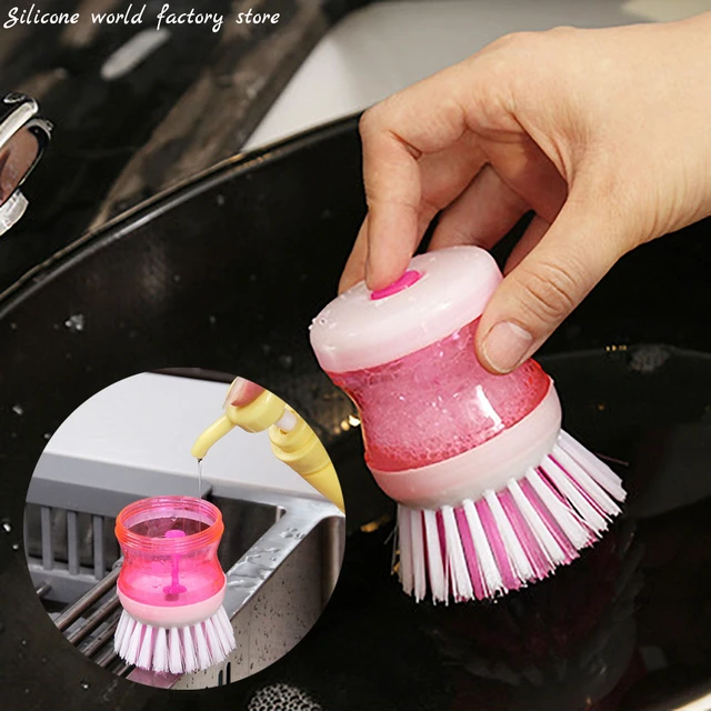 1PCS Dishwashing Brushes Automatic Liquid Addition Soap Dispenser Wash Pot  Dish Bowl Brush Cleaning Scrubber Kitchen Supplies