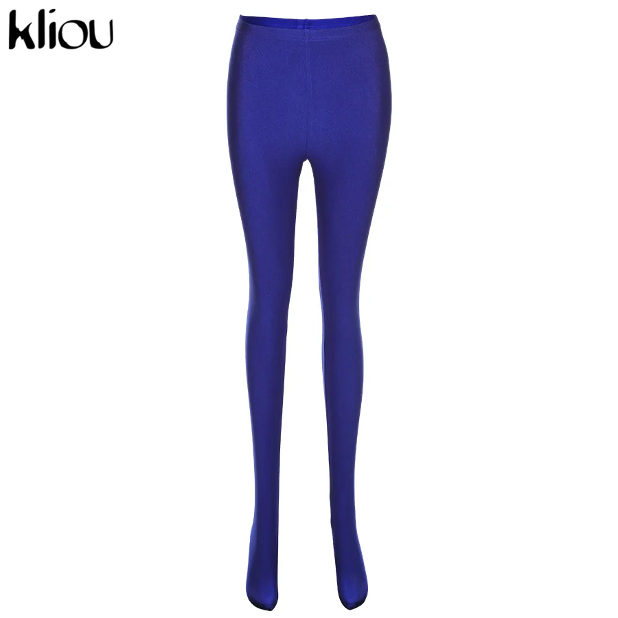 Kliou Solid Foot Pants Women Summer Skinny Body-shaping Leggings All-matching Hipster Streetwear Female Club Attire Trousers faux leather leggings