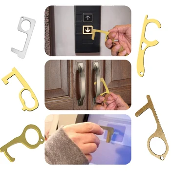 

RubRab Handmade Door Opener Key Chain NO TOUCH Door Handle Artifact Keychain Avoid Touching Key Buckle Clean Key Dropshipping