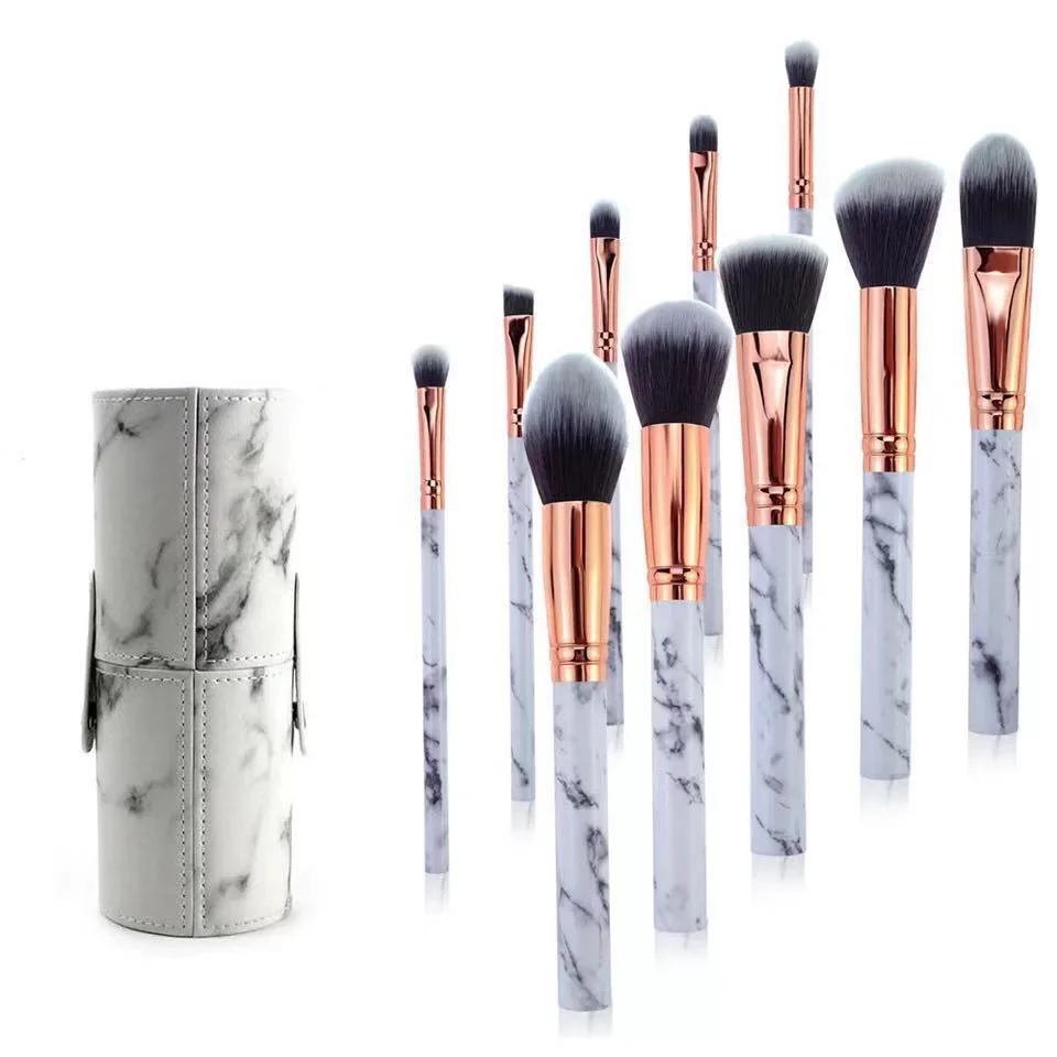 

10 Pcs professional makeup brush Set tools Powder Foundation Eyeshadow Lip Eyeliner Blush Marble Face Makeup Brushes