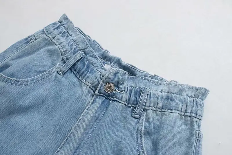 TRAF женские джинсы с высокой эластичной резинкой на талии, винтажная мода, Zippy Fly, боковые карманы, уличная одежда, джинсовые штаны, изысканные джинсы Femme