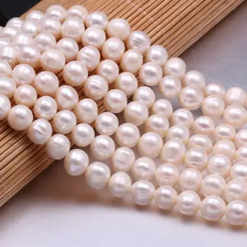 

New Round White Pearl Beads Natural Freshwater Pearls For Necklace Bracelet Jewelry Making DIY Size 8-9mm