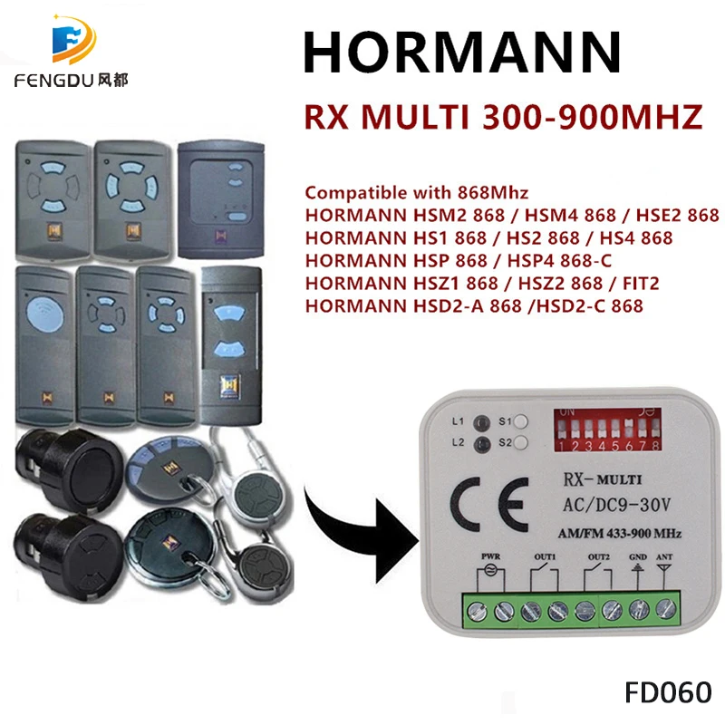 

300-900MHz Multiple frequencies Universal Receiver 2 Channel Hormann HSM2 HSZ1 HSP HS4 HSD2-A 868.3MHZ remote control Receiver