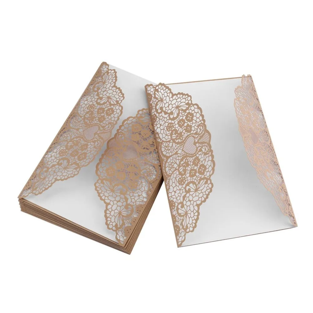  10 pcs Foldable Invitation Card Cover Exquisite Hollow Out Bride Groom Printing Cover for Wedding P - 4.00044E+12