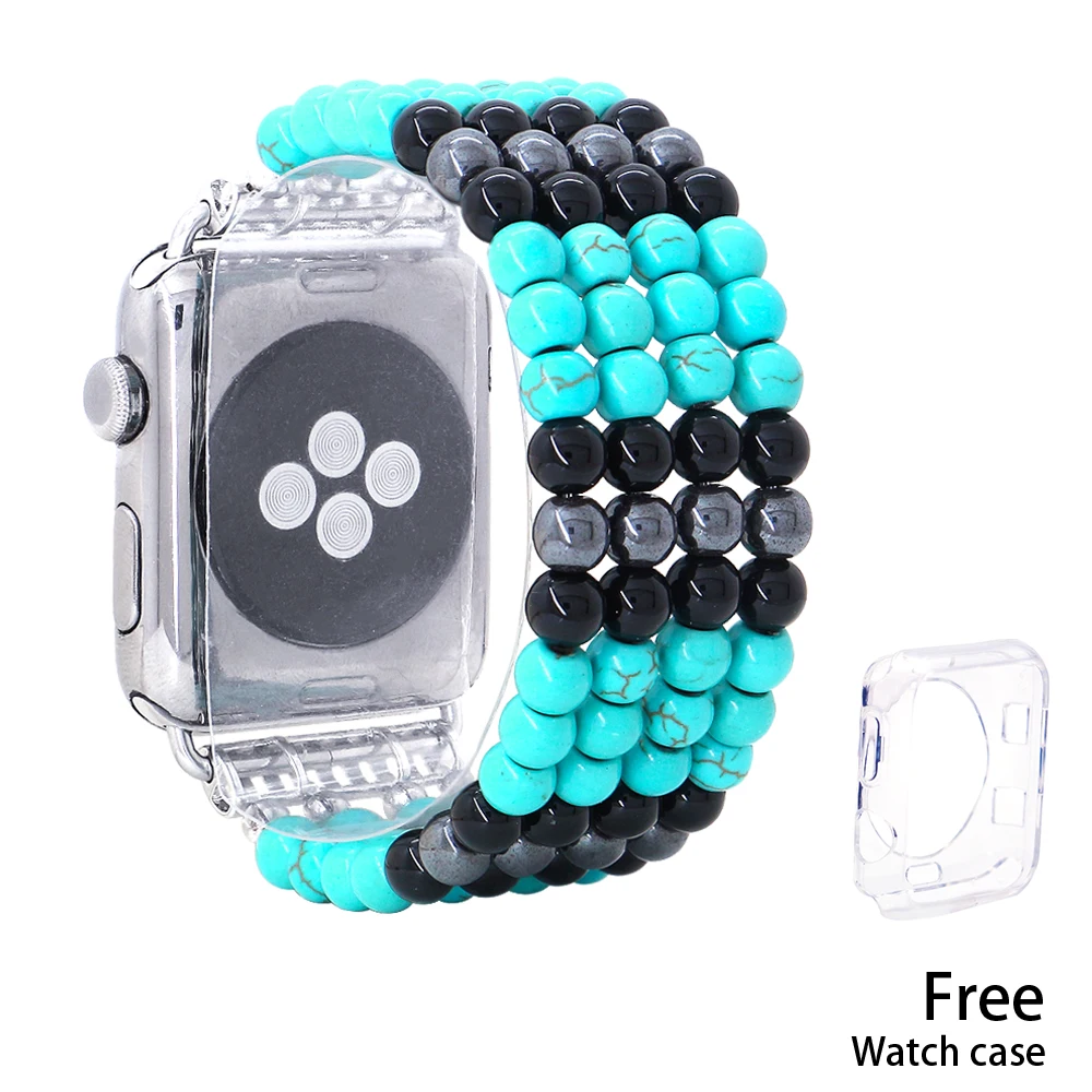 

Lureen Turquoise Stone Elastic Watchband For Apple Watch 38mm 42mm Watch Strap For iWatch Band Bracelet Handmade Wrist Belt