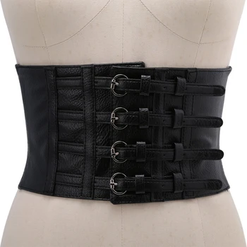 

Retro Lady Waist Shape Corset Wide Elastic Faux Leather Belt Stretch Waistband R9JE