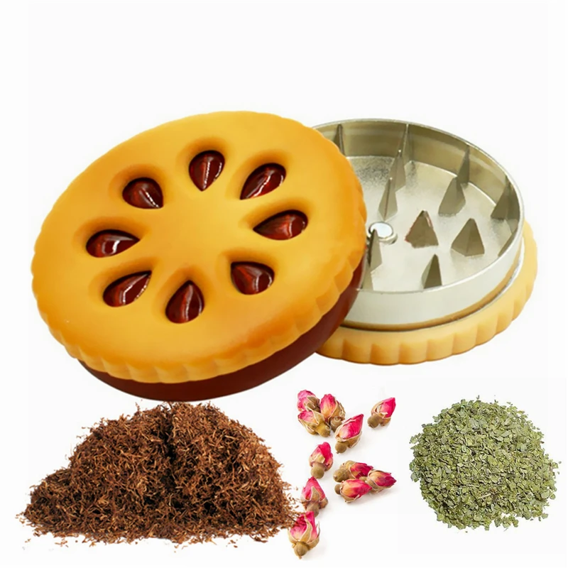 55mm Cookie Shape Biscuit Metal Grinder Tabacco Crusher Dried Flowers Herbs Home Funny Gift for Men