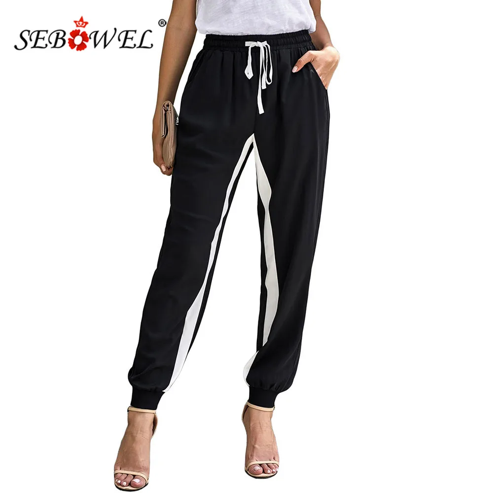 

SEBOWEL Casual Side Striped Drawstring Pants Women Sports Autumn High Waist Sweatpants Female Jogger Running Pants S-XL