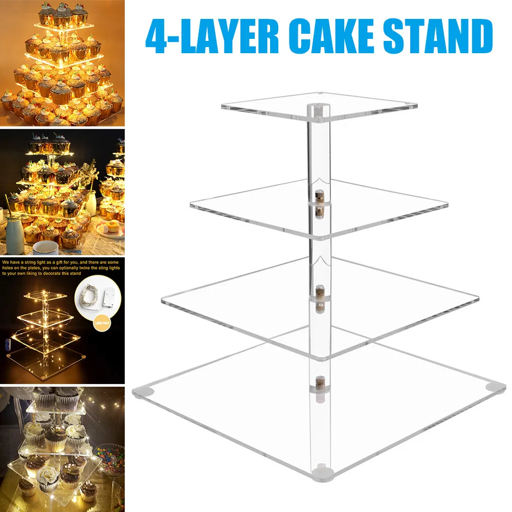 

4-Layer Pastry Stand Acrylic Cupcake Display LED Lights Stand Dessert Tree Tower for Birthday Wedding Party J99Store