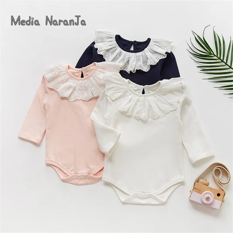 

2019 autumn new girls baby long-sleeved lotus leaf collar bodysuit cotton baby inner jumpsuit twins clothing
