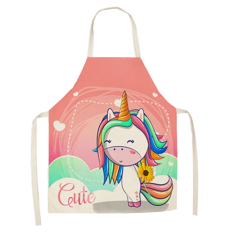 1Pcs Kitchen Apron Cartoon Unicorn Music Printed Sleeveless Cotton Linen Aprons for Men Women Home Cleaning Tools 55*68cm