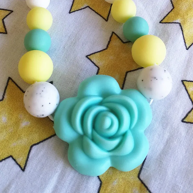 Chengkai 50PCS Silicone Rose Flower Beads DIY Baby Pacifier Dummy Teething Chewable Nursing Jewelry Pendant Teether Toy Bead