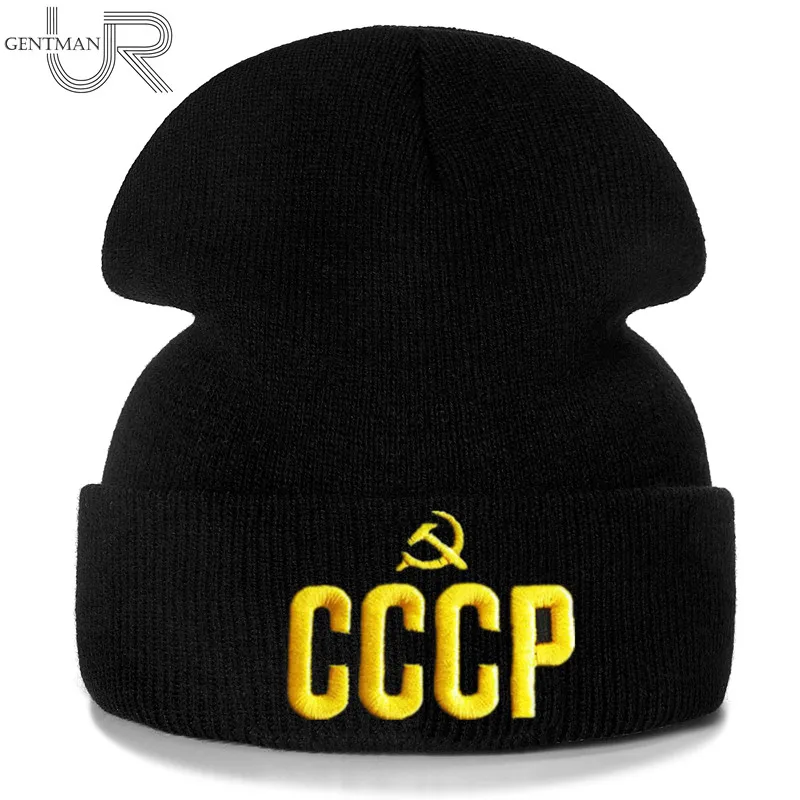 Новинка CCCP шапочка 3D золотая вышивка Повседневная зимняя шапка для мужчин и женщин теплая вязаная шапка сплошной цвет уличная унисекс шапка бини шапка