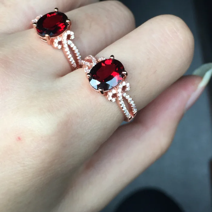 Очаровательный натуральный гранатовый камень кольцо 925 серебряное кольцо для женщин, с ремешком вокруг лодыжки, украшенные бантиком и кольцо на день рождения, подарок на год
