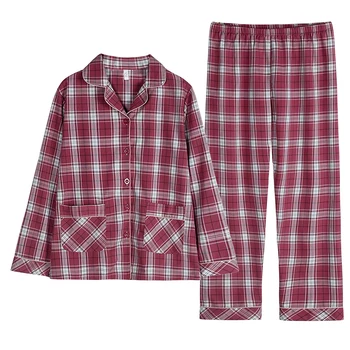

Plaid Printing Long Sleeve Long Pants Sleepwear Fashion Style Casual Style Homesuit Homeclothes 100% Cotton Turn Down Collar