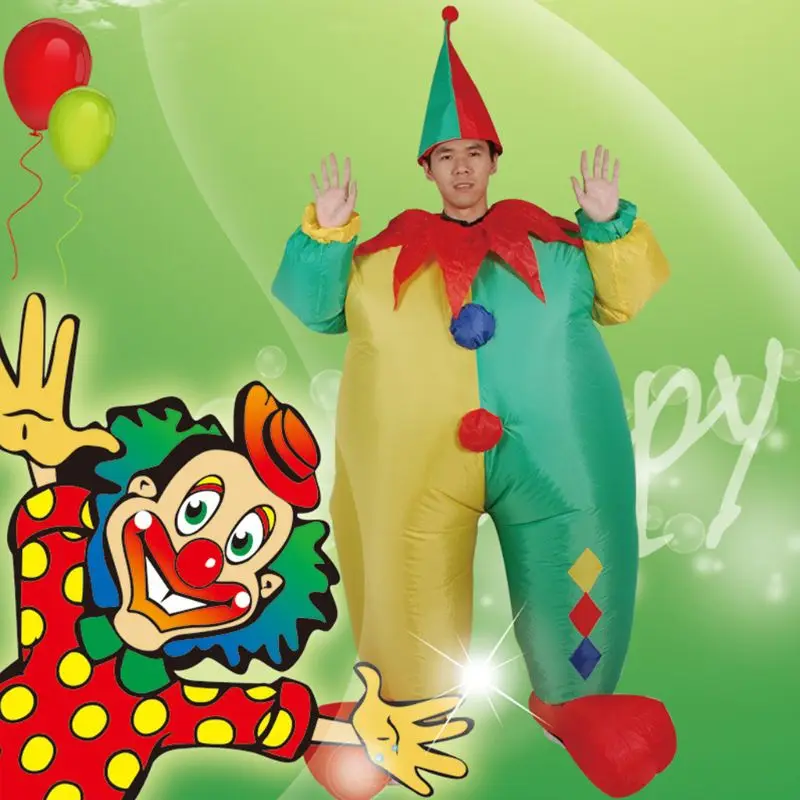 Забавный надувной костюм клоуна для мужчин и женщин со шляпой для костюмированной вечеринки; нарядное платье