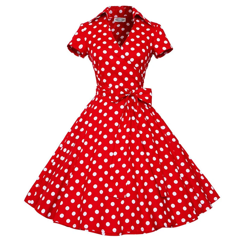 Hepburn vestido de verano de lunares para mujer, Túnica Vintage Rockabilly, ropa de casa Retro de los años 50, Pinup|Vestidos| - AliExpress