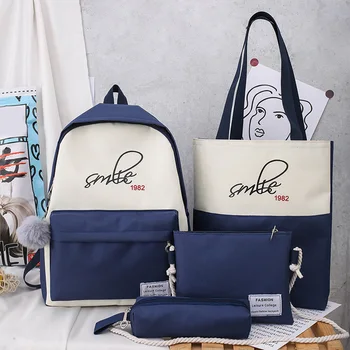 

Casual Composite Bags Set Woman Fashion Canvas Large Capacity Backpack Zipper Handbag Shoulder Tote Messenger Bags