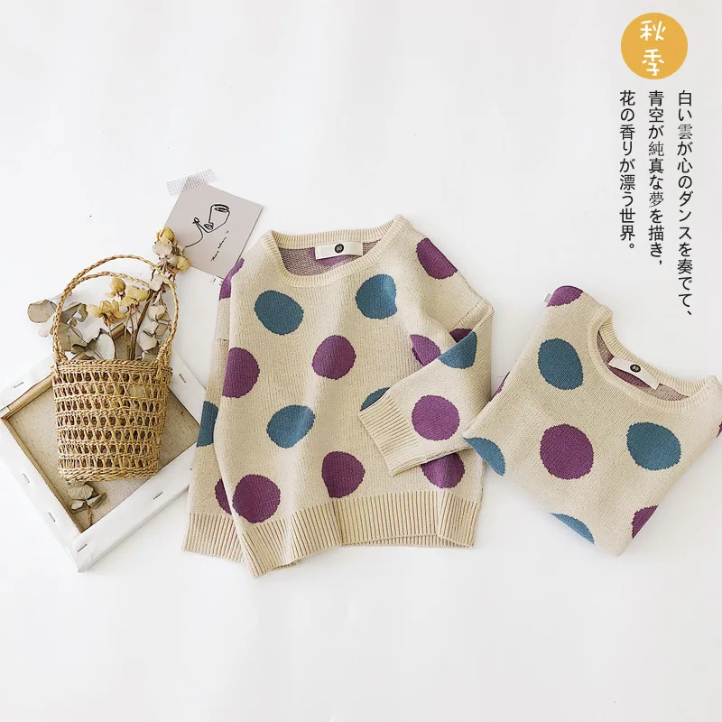 

Childrenswear Girls Autumn New Style Sweater Dotted Pullover Korean-style Western Style Versatile Tops N500