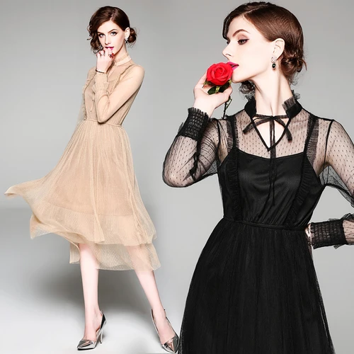 

Spring European Version Women Dress 2019 New Style Summer Pure Color Xxl Black Work Wear Female Slim Elegant Temperament Dresses