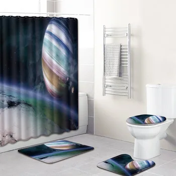

beautiful Outer space Print Shower Curtain 4 Piece Carpet Cover Toilet Cover Bath Mat Pad Set Bathroom Curtain with 12 Hooks