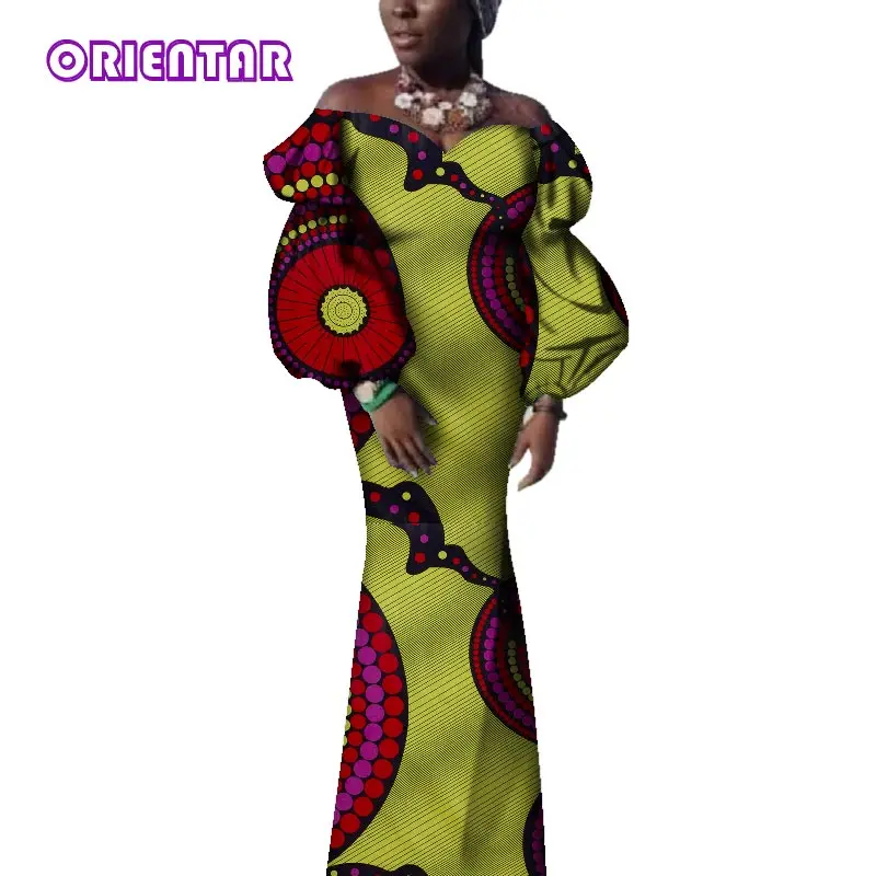 african traditional attire Bazin Riche African Dresses for Women Off Shoulder Puff Sleeve Ankara Dress African Wax Print Long Party Evening Dress WY3715 african outfits for women