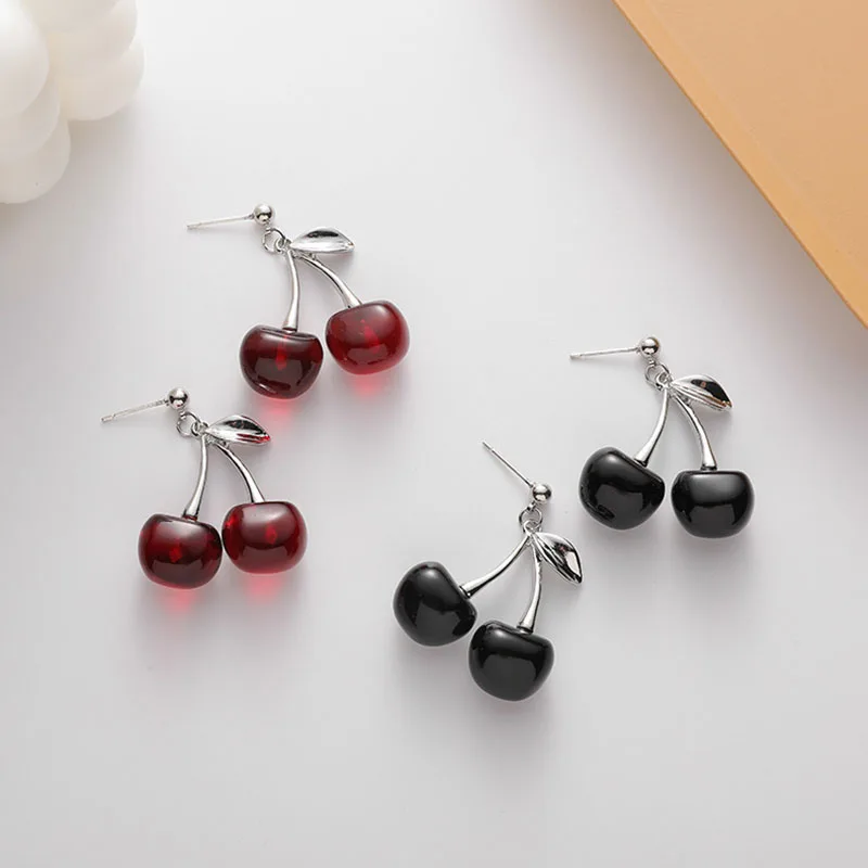 

2020 Red Black Cherry Drop Earrings for Women Cute Fruit Pendant Earrings Sweet Gifts Girl Jewelry Bijoux