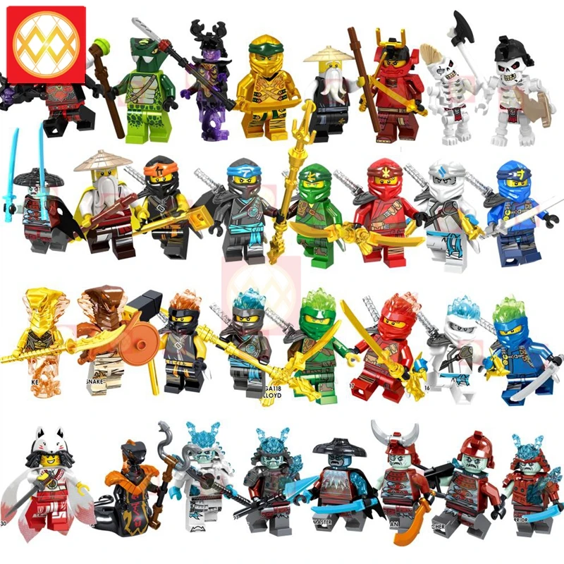 

20PCS/LOT Ninja Movie Building Block Skeleton Soldier Nya Wu Lloyd Jay Zane Kai Cile Ice Emperor Gold Pyro Snake Char Akita Toys