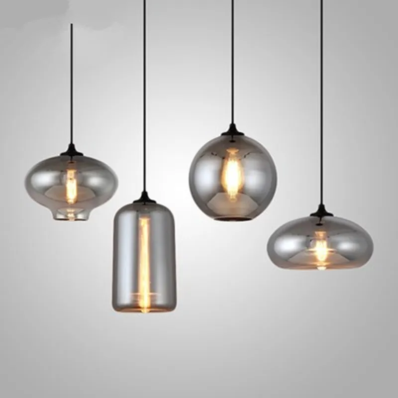 

Modern Smoke Gray Glass Pendant Lights for Living Room Nordic Led Hanglamp Loft Industrial Hanging Lamp Home Decor Luminaire E27