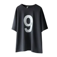 Щеточный Хлопок 9 цифровая печатная Футболка свободная большая длинная круглая шея пуловер женская футболка