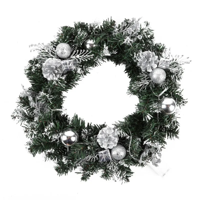 Рождественский светящийся венок, искусственные сосновые шишки, ягоды, цветы, гирлянда, Рождественская елка, висячие украшения, украшение