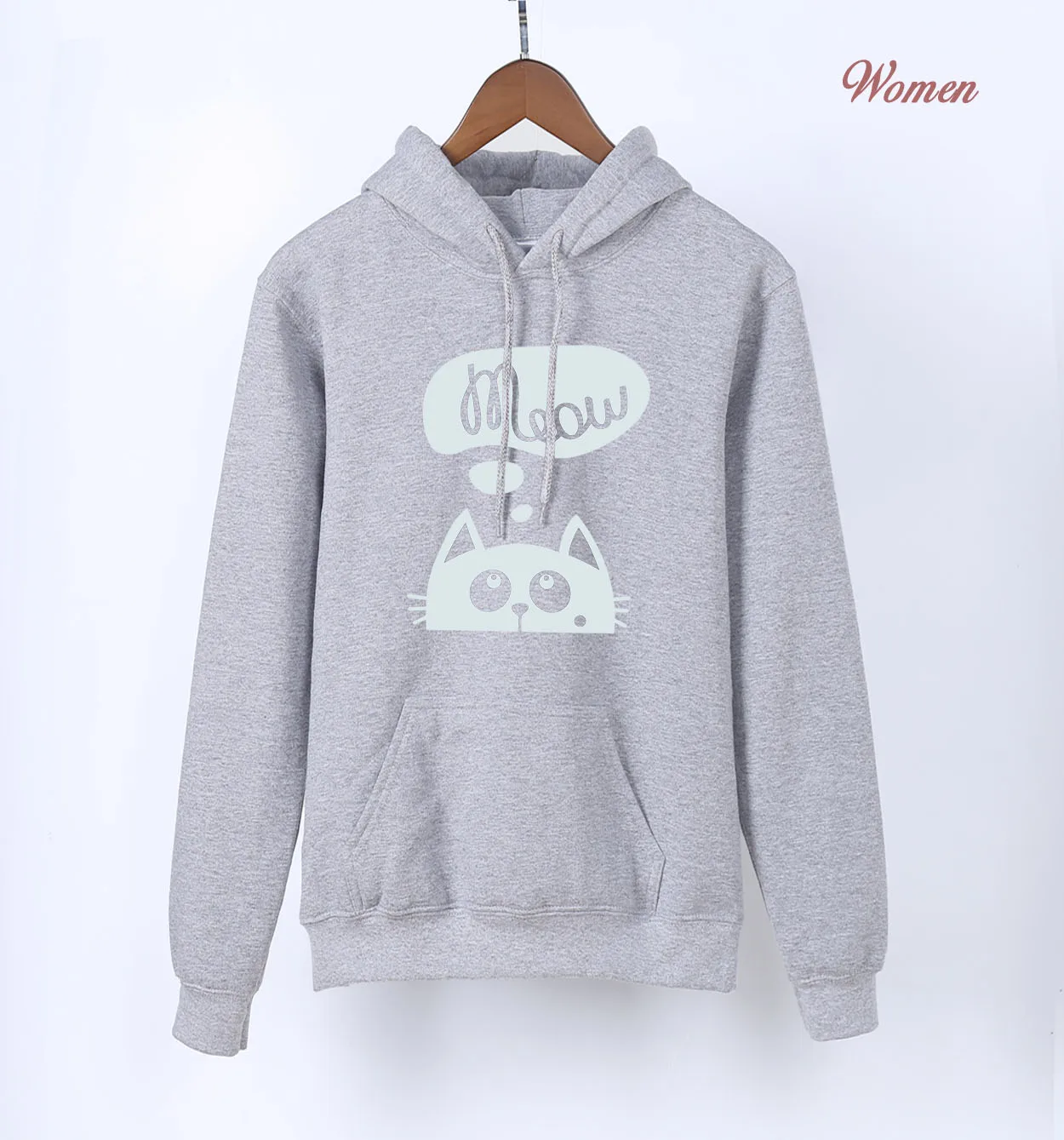 gray Meow Kawaii толстовки с принтом кота для женщин весна осень женский спортивный костюм теплый флис черный белый серый розовый синий худи - Цвет: gray