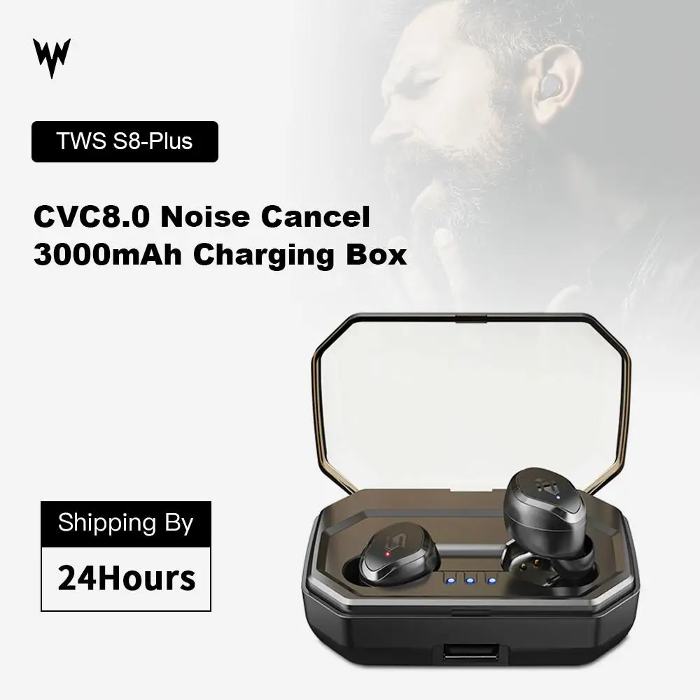 

TWS S8 Plus V5.0 Wireless Bluetooth Earbuds Touch Control IPX6 Waterproof Earphones Auto Pairing with 3000mAh Charging Box