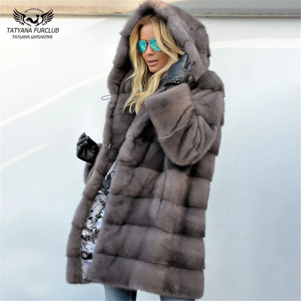 Milyfuer новое зимнее пальто из настоящего меха Капор из норки пальто с меховой пояс плюс Размеры модные натуральный мех тонкий Keepwarm пальто