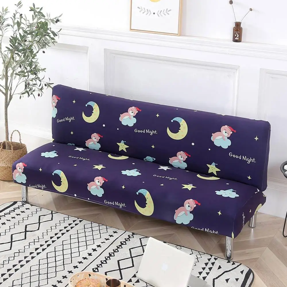 Cartoon Moon Bears Deep Blue Stretch Elastic No Armrest Sofa Cover Armless Slip Polyester/Spandex Living Room Parlour | Дом и сад