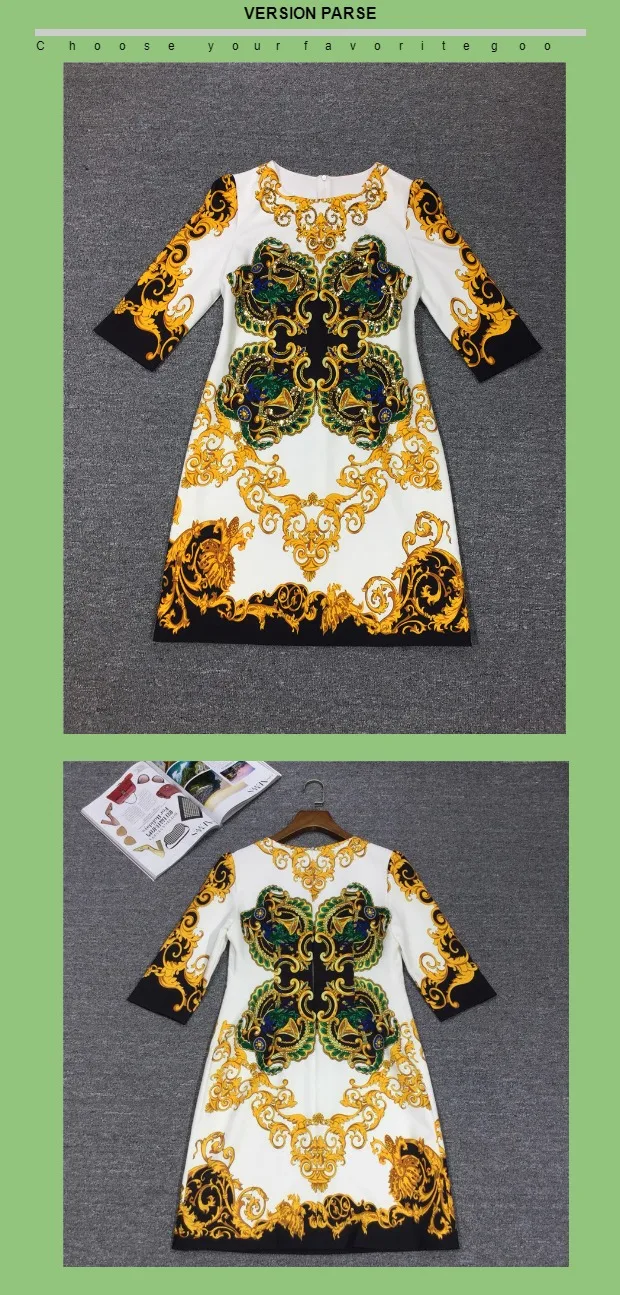 Ropa mujer, осень, модное подиумное платье, высокое качество, женское платье с блестками, Великолепное платье с бриллиантами и круглым вырезом, офисное платье
