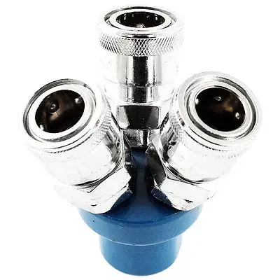 

Silver Tone Blue 13mm Outlet Three Pass Quick Coupler Air Hose Connector