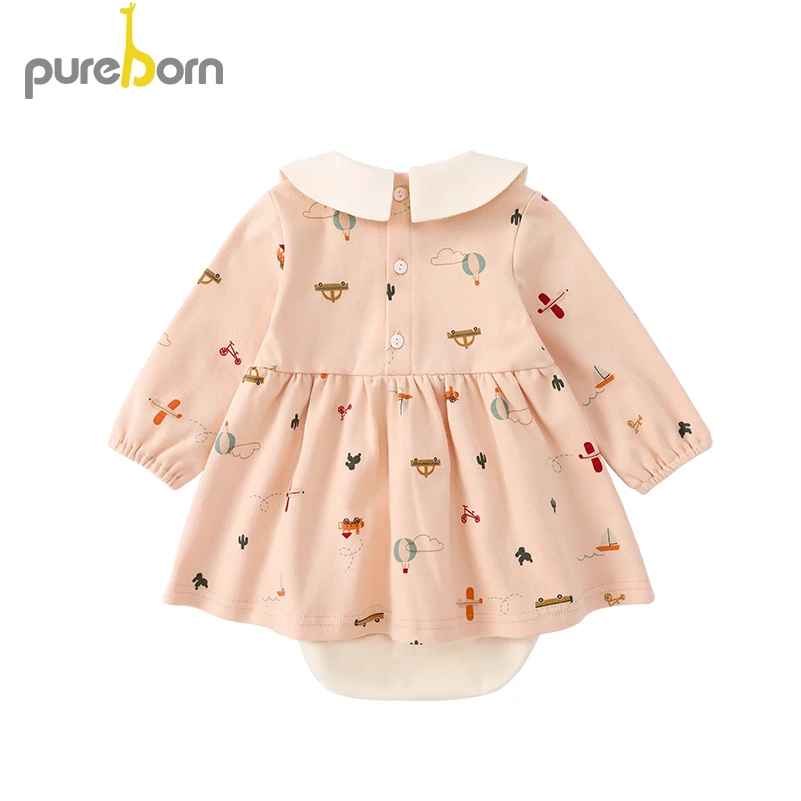 Pureborn Baby Girls Dress+Underpants 2pcs Peterpan Collar Long Sleeve Princess Party Dress Cotton Cartoon Suits Newborn Costume