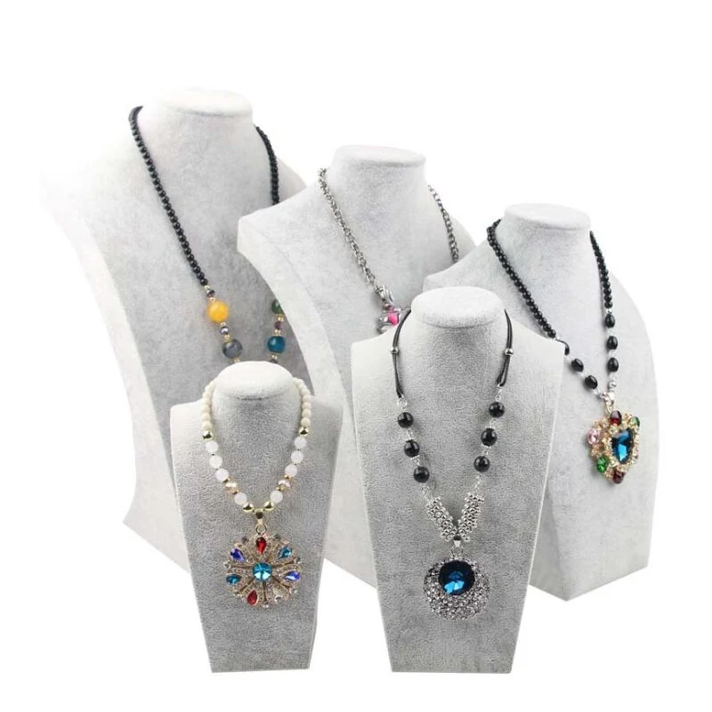 

Hot sale Ice Grey Velvet Jewelry Model Rack Shelf Necklace Pendant Display Jewellery Display Necklace Frame Portrait Props