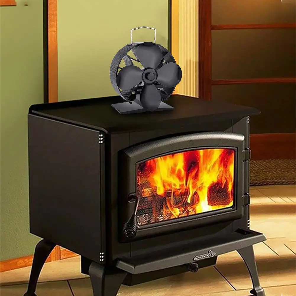 Мощный Тепловая печь вентилятор для камина черный алюминиевый нагревательный вентилятор для печи, работающий от тепловой энергии