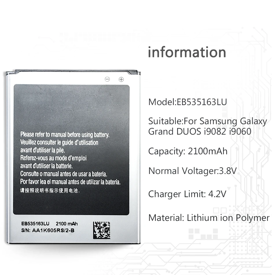 Батарея EB535163LU для samsung Galaxy Grand DUOS I9080 I879 I9118 I9082 GT-i9082 мобильный сменная батарея для мобильного телефона