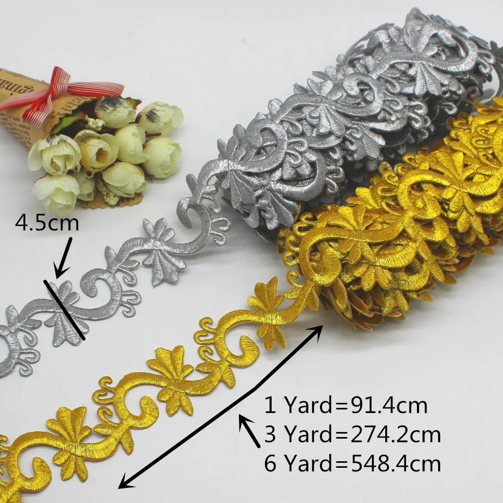 1 Yard Gold bestickte Spitze für Cosplay-Kleider-Applikationen zum Aufbügeln in Europa, Vintage-DIY-Kleidungsbesatz – Detail 2