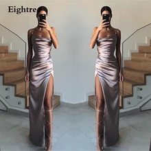 Eightree vestido de noche de satén con tirantes finos, sencillo, con abertura lateral, sin mangas, largo hasta el suelo, para fiesta Formal